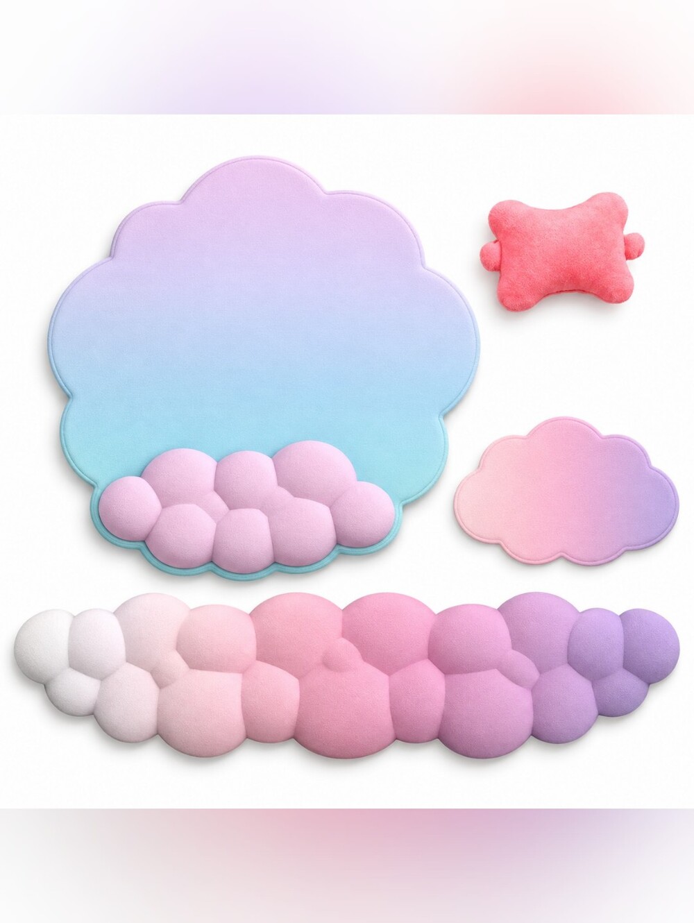 Cloud Desk Mat & Wrist Rest in Pink & Blue (4 Pieces)